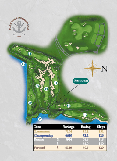 Overview of the back nine on the Starboard Course at Harborside International Golf Center